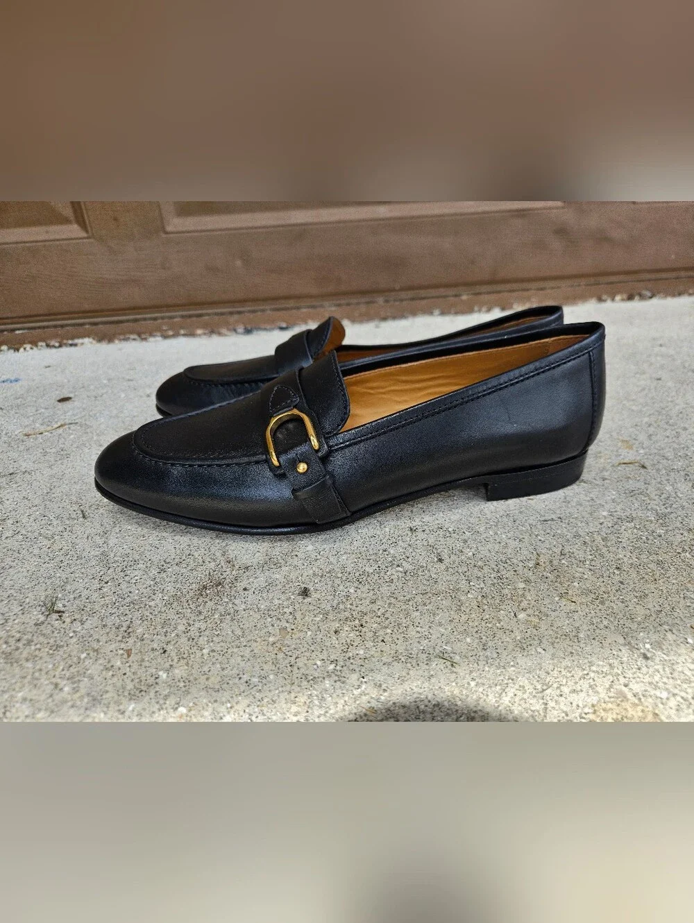 Ralph Lauren Made In Italy Black Slip On Leather Shoes Size 38 B Pre-owned